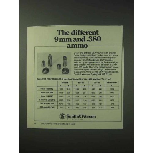 1978 Smith & Wesson Ammo Ad - 9mm and .380