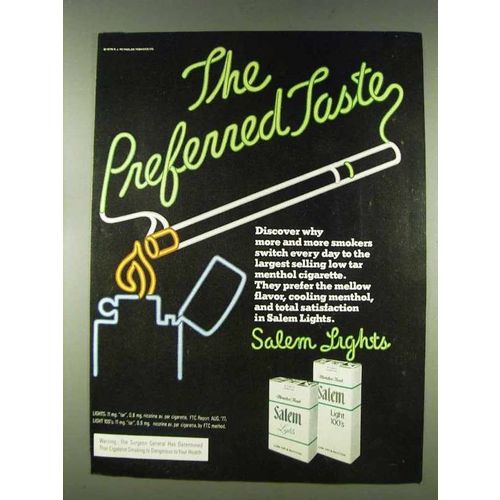 1978 Salem Lights Cigarettes Ad - Preferred Taste