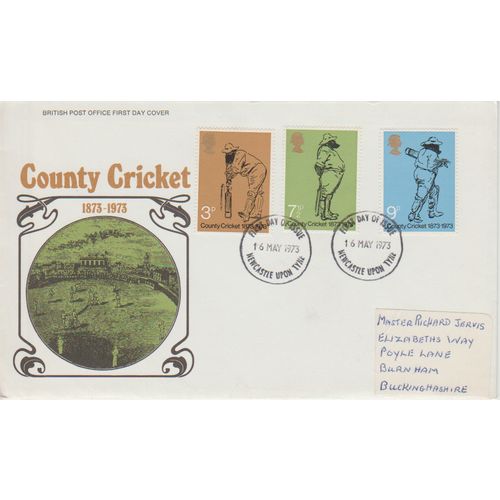 GB 1973 County Cricket GPO FDC Newcastle pm see others
