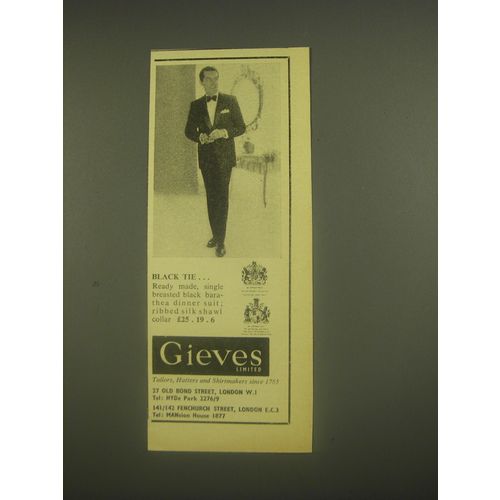 1962 Gieves Dinner Suit Ad - Black tie
