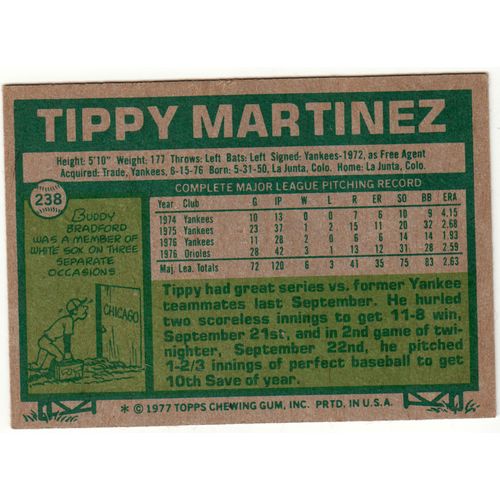 1977 Topps baseball card 238 Tippy Martinez - Orioles