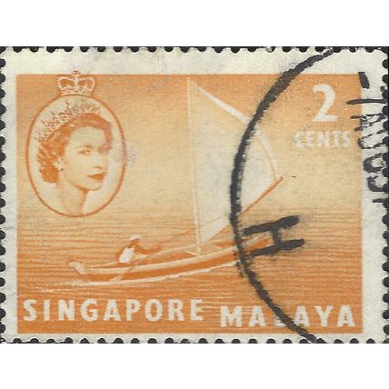 SINGAPORE, Elizabeth II, Kolek sailboat, orange 1955, 2c