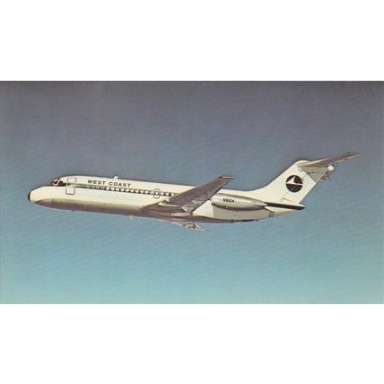 West Coast Airlines Inc Douglas DC9 14 Civil Aircraft Postcard (A20782)