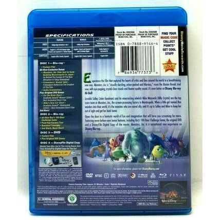 Monsters, Inc. (Blu-Ray, DVD, 4 Disc Combo, 2009) Disney Pixar (L56)