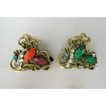 Small metal antique bronze jeweled hair claw clips steampunk hair clip