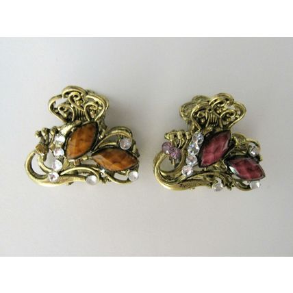 Small metal antique bronze jeweled hair claw clips steampunk hair clip