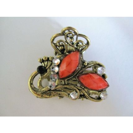 Small metal antique bronze jeweled hair claw clips steampunk hair clip