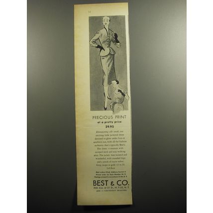 1951 Best & Co. Dress Ad - Precious print at a pretty price