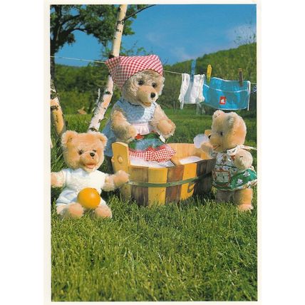 Teddy Bear Bears Hanging Washing On Line RPC Postcard