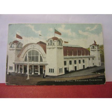 CONCERT HALL, EXHIBITION, BRADFORD, YORKSHIRE used antique postcard 1904 pm =