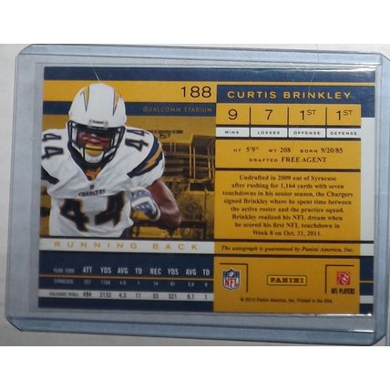 2011 Panini Contenders CURTIS BRINKLEY (Chargers) Rookie Ticket Auto #188