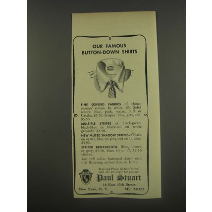 1956 Paul Stuart Shirts Ad - Our famous button-down shirts