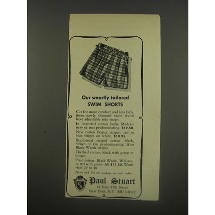 1956 Paul Stuart Swim Shorts Ad - Our smartly tailored swim shorts
