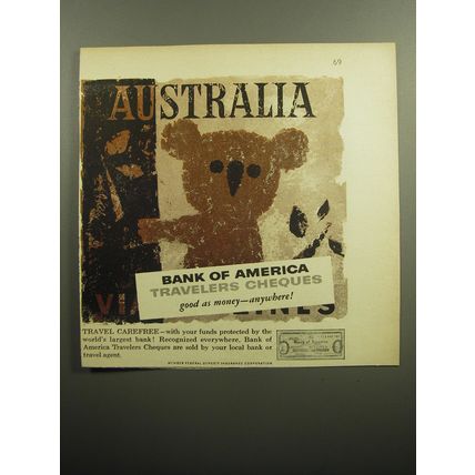 1957 Bank of America Travelers Cheques Ad - Australia