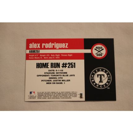 Alex Rodriguez 2007 Topps ROAD TO 500 ARHR251 Home Run #251