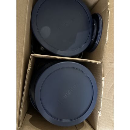 Anchor Hocking Clear Glass Storage Oven And Frezzer with Navy Lids 30 Pieces