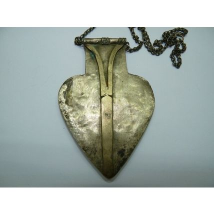 Antique Low Silver Turkoman Turkeman Heart Pendant w/Cornelians, 10.5 x 7.1 cm