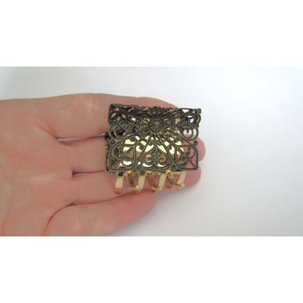 Small/medium gold and bronze metal filigree hair claw clip jaw clip