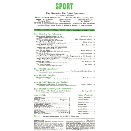 Mag: Feb 1950 Sport ~ Tommy Henrich, boxing Jake LaMotta, Hockey Eddie Shore