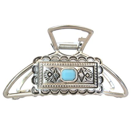 Large hair claw clip turquoise blue stone western design metal native