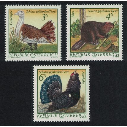 Austria Bustard Capercaillie Birds Beaver Animals Fauna 3v 1982 MNH