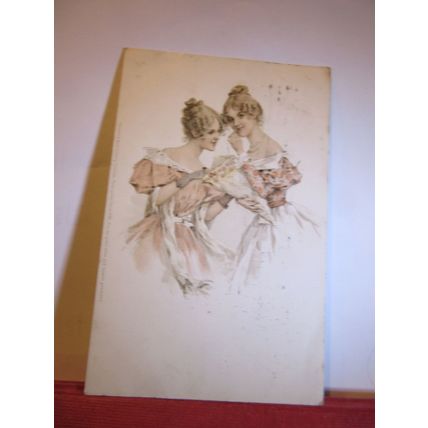 2 young ladies used antique postcard c.1905 =