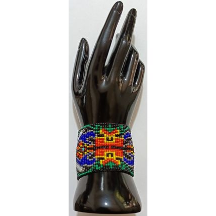 Traditional Huichol Art. Mexico Glass Seed Beads Bracelet. Animal Instinct 2