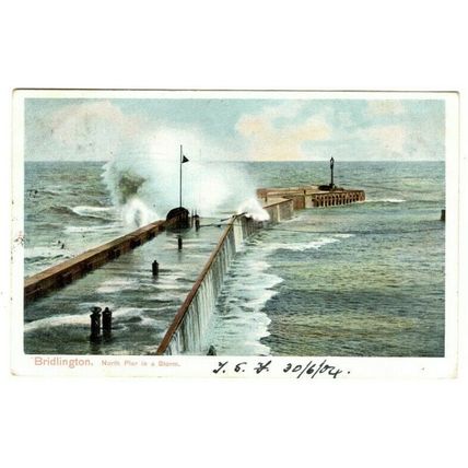 3 Postcards Flamborough Cathedral Rocks; King & Queen Rocks; Bridlington Storm