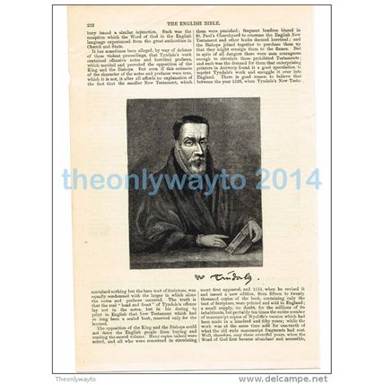 WILLIAM TYNDALE, BIBLE TRANSLATOR, BOOK ILLUSTRATION/PRINT, 1877