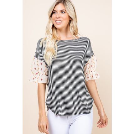 Women's Cute Striped Curved Hem Casual Top