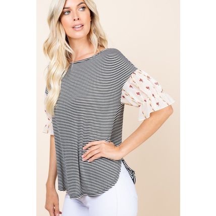 Women's Cute Striped Curved Hem Casual Top