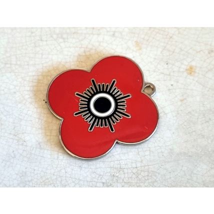 Large Red Flower Pendant, Metal Enamel Poppy