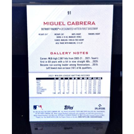MIGUEL CABRERA 2022 TOPPS GALLERY BASEBALL CARD #91