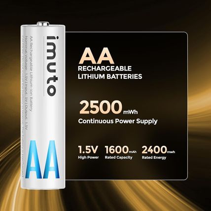 Imuto Lithium Batteries AA 8 Pack with Charger, 2500 Mwh 1.5V Constant Voltage O