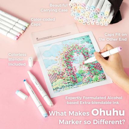 Ohuhu Pastel Markers Brush Tip, Alcohol-Based Markers Double Tipped Artist Art f