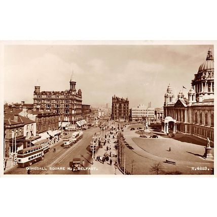 Donegal Square N,, Belfast : Valentine's sepia real photo-style postcard R4223