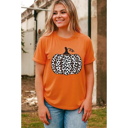 Orange Leopard Pumpkin Graphic Daily Fashion Tee
