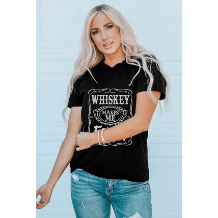 Black WHISKEY Makes Me Frisky Print Graphic Tee