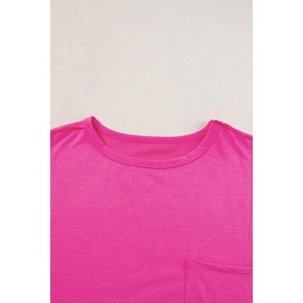 Bright Pink Patched Pocket Exposed Seam Oversize T-shirt