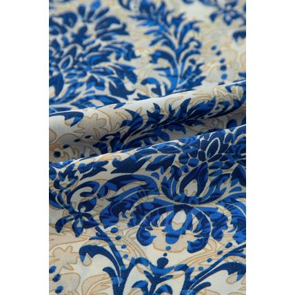 Blue Plus Size Ethnic Printed 3/4 Sleeve V Neck Loose Blouse