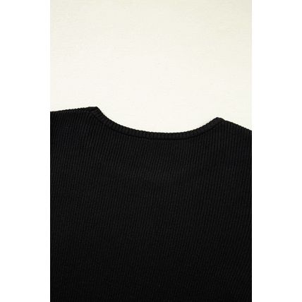 Black Ribbed Knit Cold Shoulder Sweater