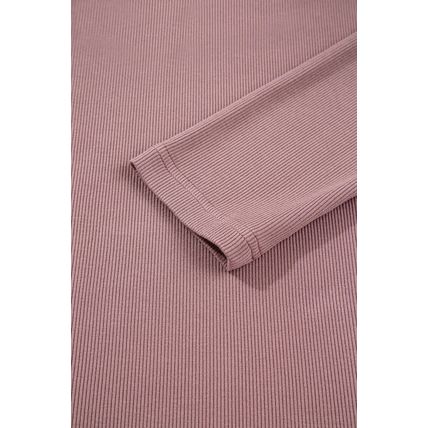 Old Rose Gathered Bust Square Neck Ribbed Fit Long Sleeve Top