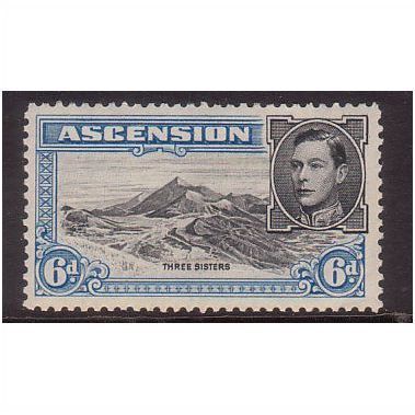 Ascension KGVI 1944 6d Black & Blue Mounted Mint MM SG 43a Sc 45 postage stamp