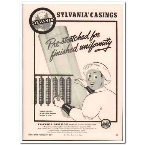 american viscose corp 1952 sylvania casings meat packing vintage ad