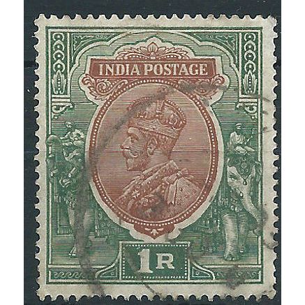 India 1913 SG185 1 Rupee Red-Brown & Deep Blue-Green Fine Used . . ..