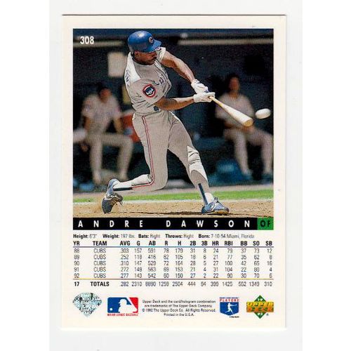1993 Upper Deck Andre Dawson baseball card #308 – HOF - Cubs