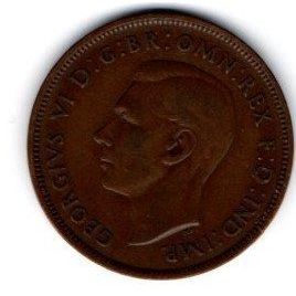 Coins. Pre-Decimal 1937 George VI. One Penny Coin