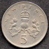 Coins. Decimal 1969 Elizabeth II. 5 New Pence.