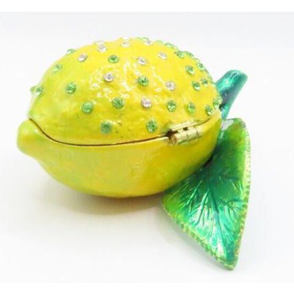 Treasured Trinkets Lemon Trinket with Green & White Diamante 4 CM Gift Home