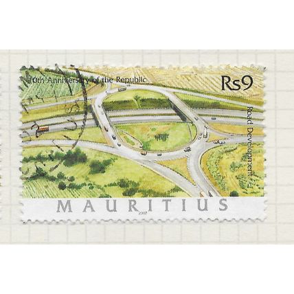 MAURITIUS 2002 10 YEARS REPUBLIC ROAD BUILDING ROUNDABOUT MOTORWAY Rs9 USED